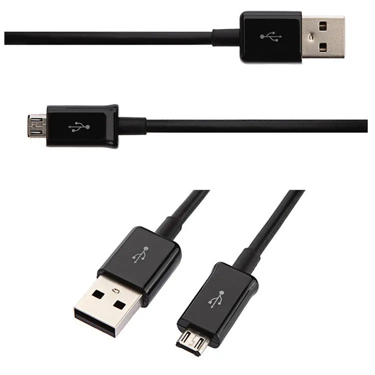 Black and white Android Micro USB data cable showing 1 metre length with charging and data transfer functionality