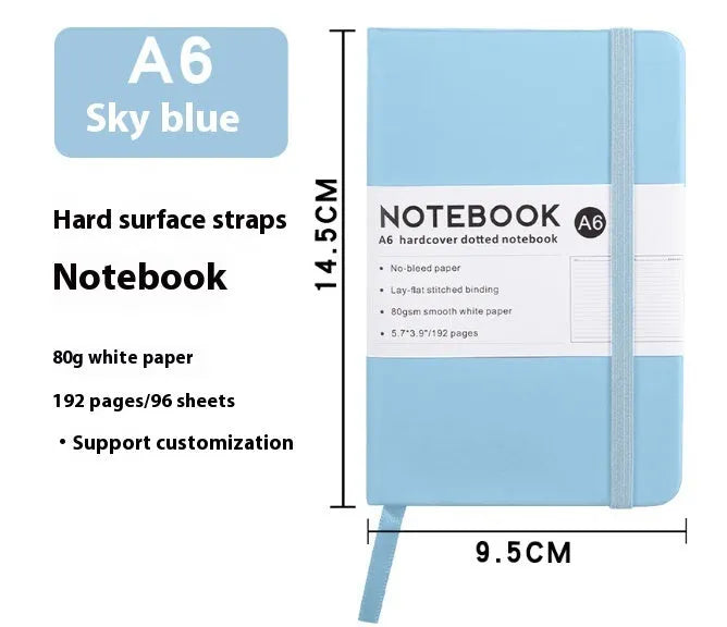 A5 diary with soft PU leather cover in a skin feeling texture, open to show horizontal line pages.