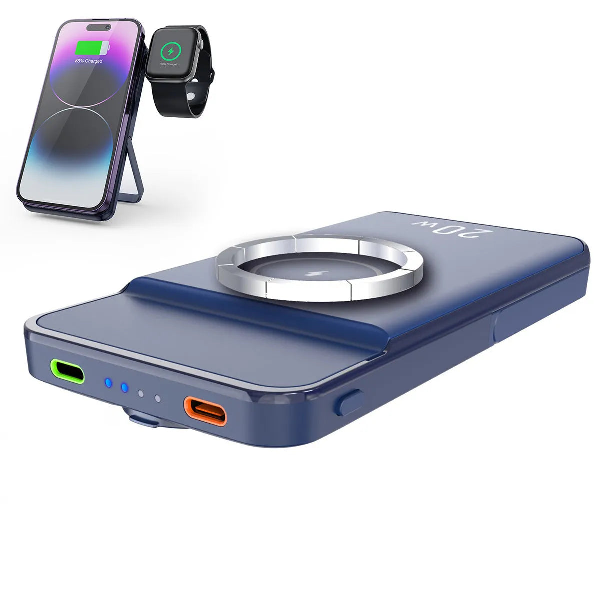 Black industrial-style magnetic wireless power bank with 10000mAh capacity