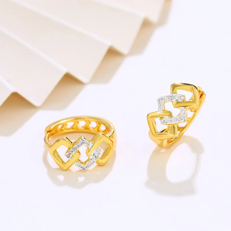 Gold geometric hollow-out alloy earrings with simple design and ear clip fitting