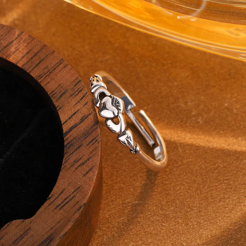 Personalised copper open ring for women with heart shape design in retro silver colour