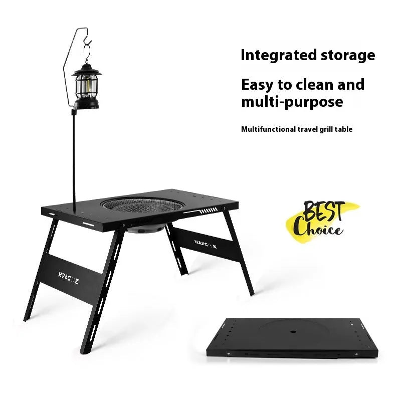 Folding multi-functional travel barbecue table with steel construction for camping