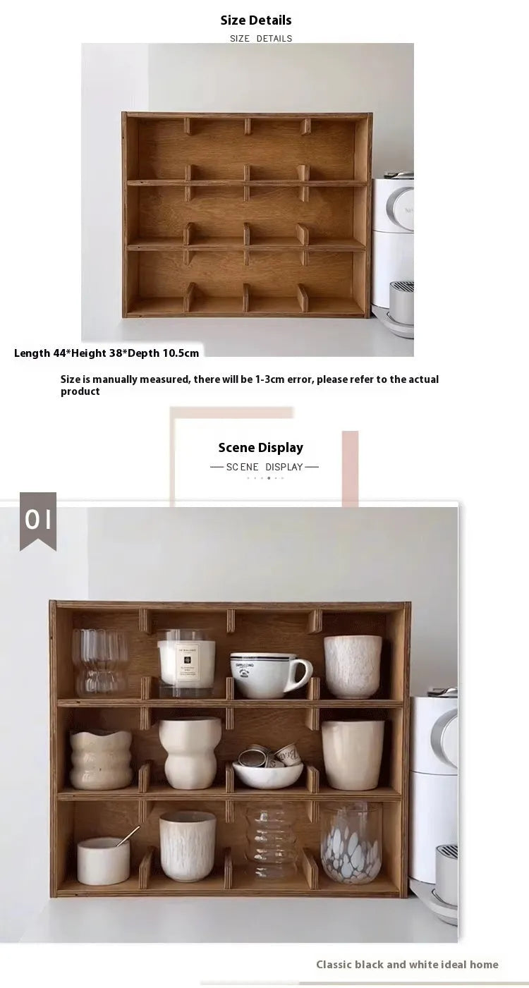Solid birch wood cup storage rack with multiple square grids in natural meridian colour