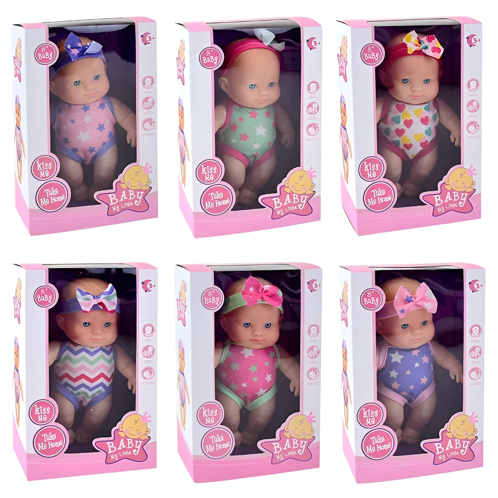 A 21.5cm tall vinyl simulation baby doll figurine in a colour box.