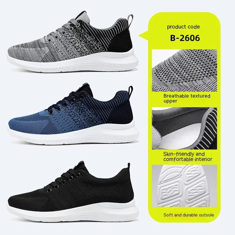 Men's Korean casual breathable mesh running shoes in B-2606 Black, side view