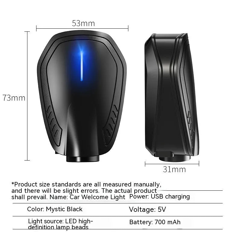 Black F2 rechargeable wireless car welcome light with USB charging port