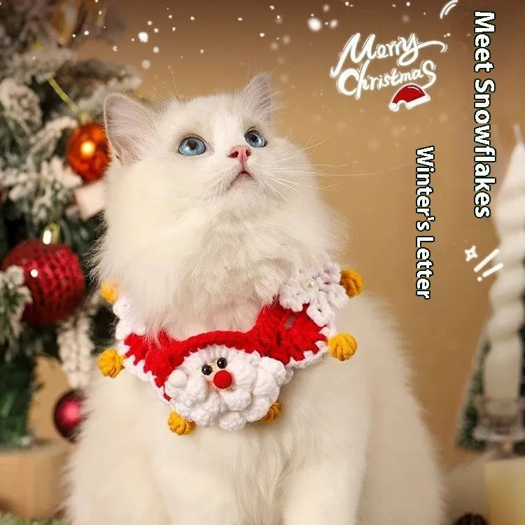 Christmas pet scarf and hat set in wool with cartoon pattern for cat or dog