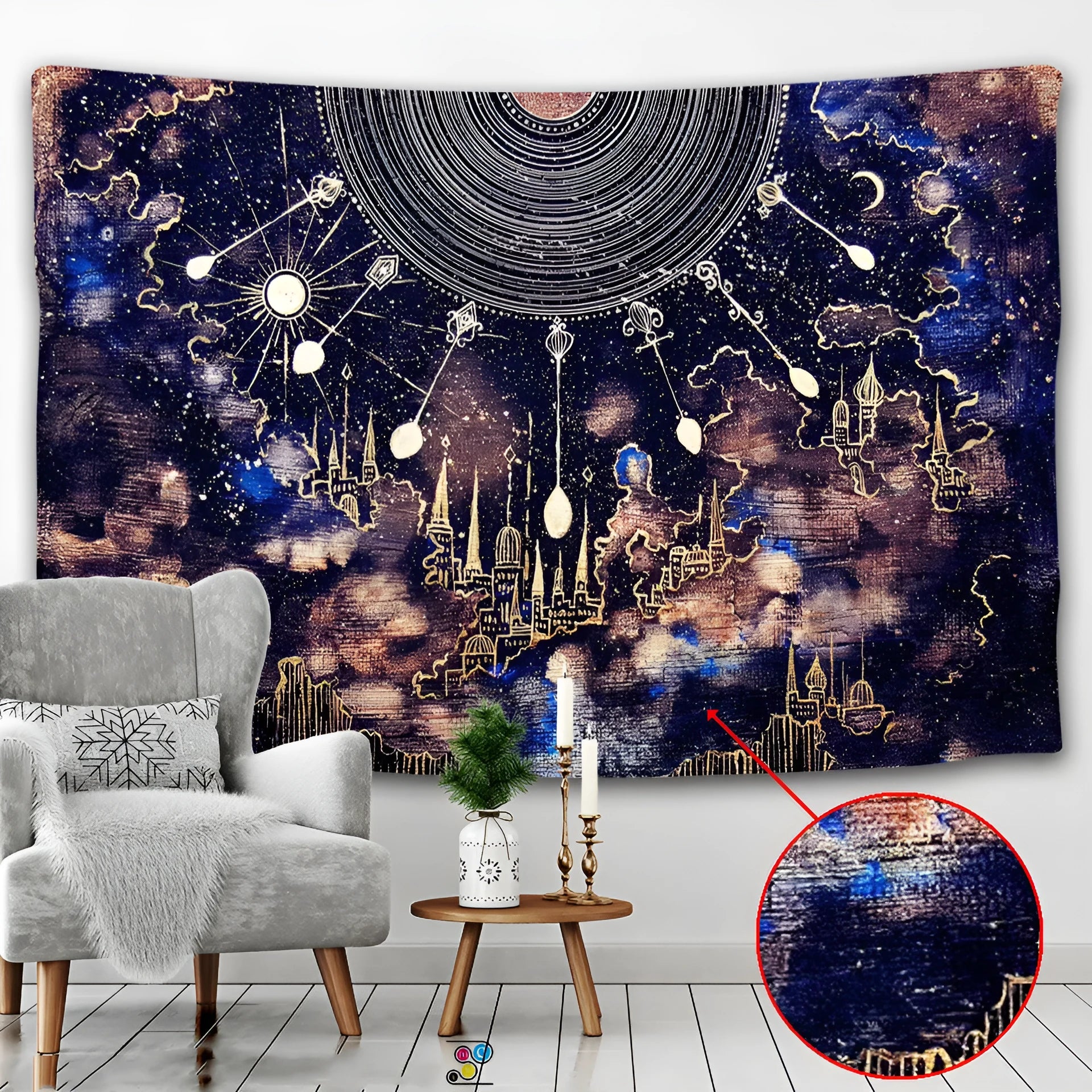 Nordic style polyester tapestry wall hanging in one of four available sizes