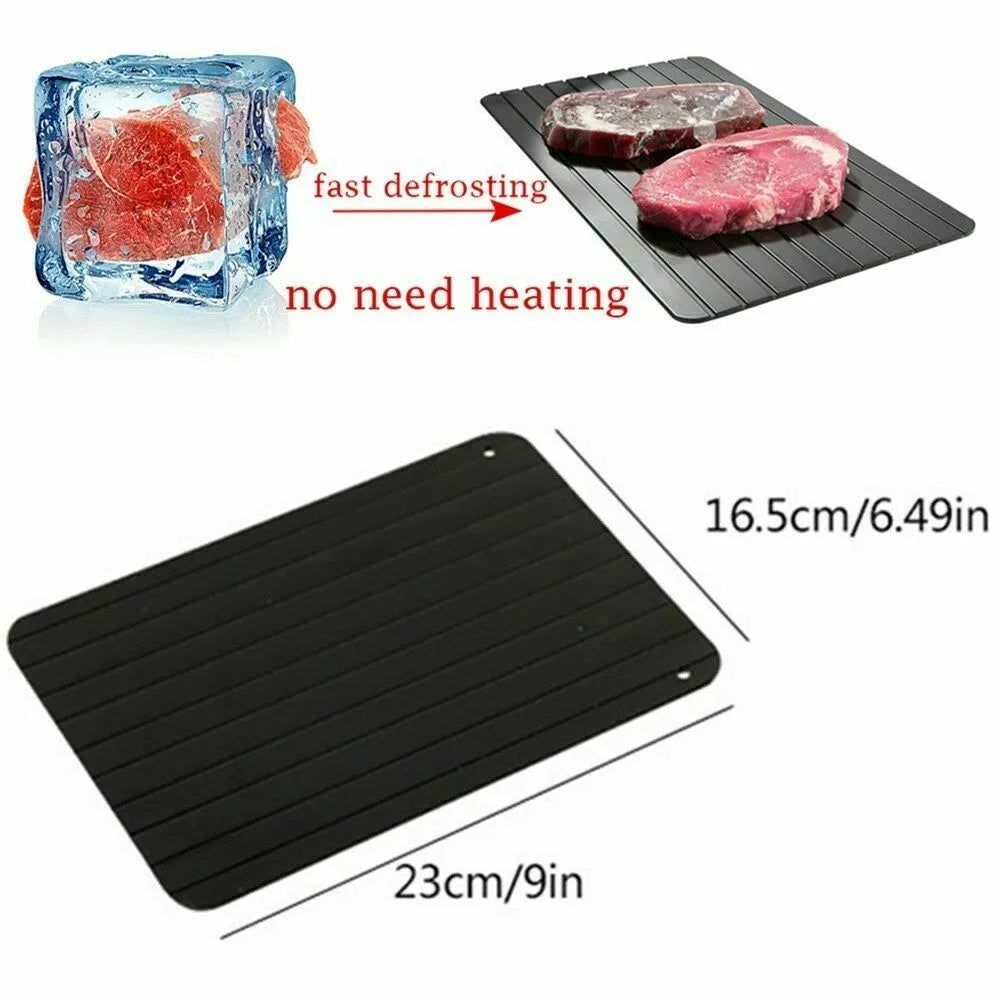 Black aluminium fast defrost tray for thawing frozen food