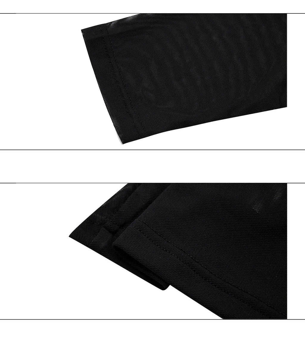 Slim fit long sleeve mesh bottoming shirt in black or white with an ice-feel texture.