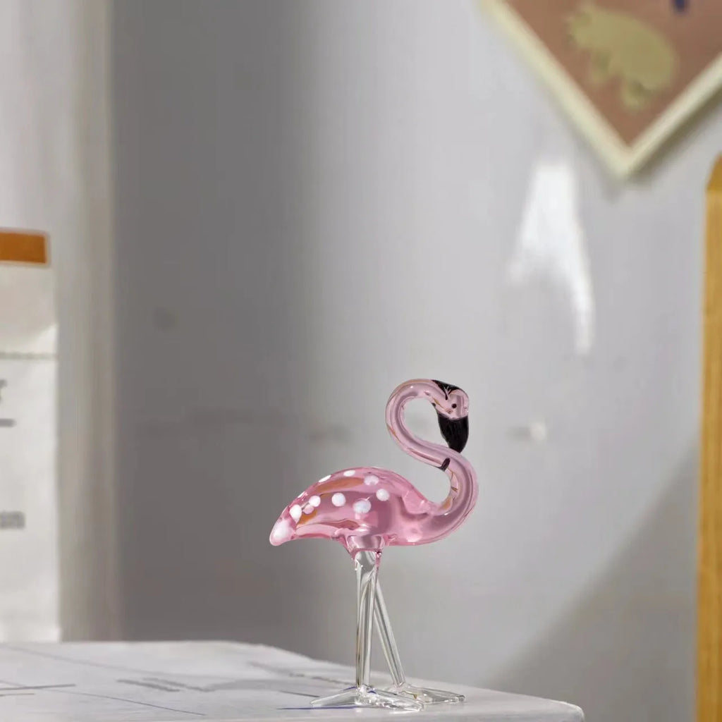 Pink crystal flamingo decorative ornament in modern style on table