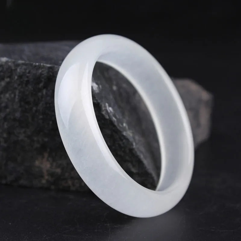 Gao Bing white jade bracelet in flat rod and round rod designs showing six size options