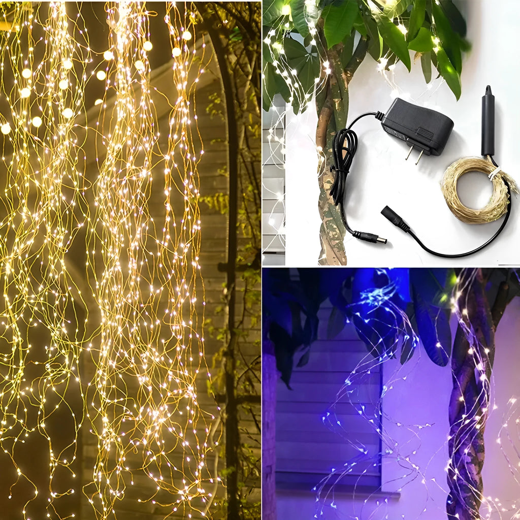 LED copper wire string lights 2m 200 lamp beads warm white silver wire sagging branches