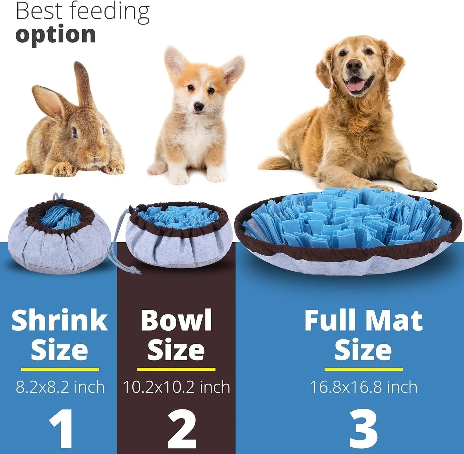 Blue adjustable snuffle mat for dogs used as a puzzle feeding toy for large and small breeds.