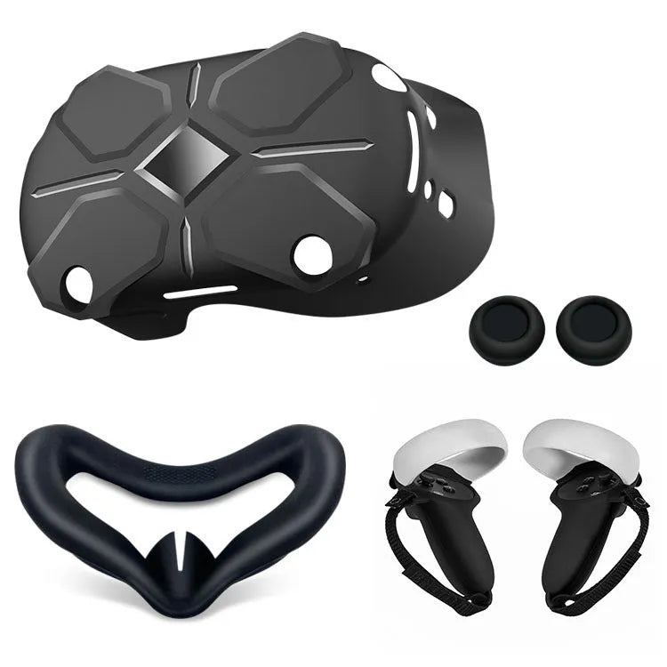 Black silicone eyewear host set with protective cover, eye mask, handles, and rocker button caps