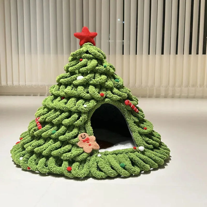 Grey cone-shaped felt cat house measuring 50cm wide with enclosed tent design