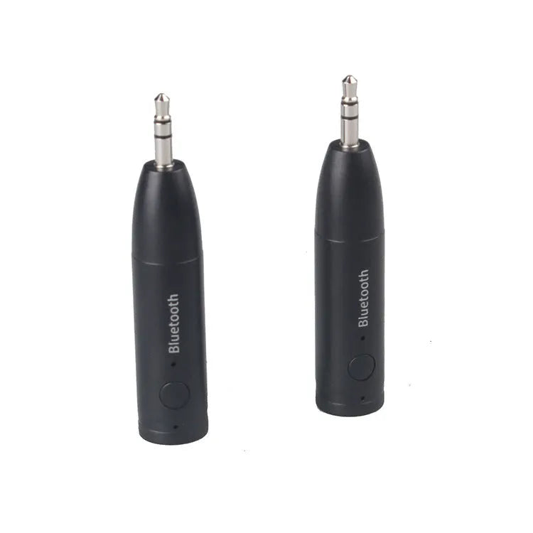 Black Bluetooth audio receiver with 3.5mm aux jack for car stereo wireless music streaming