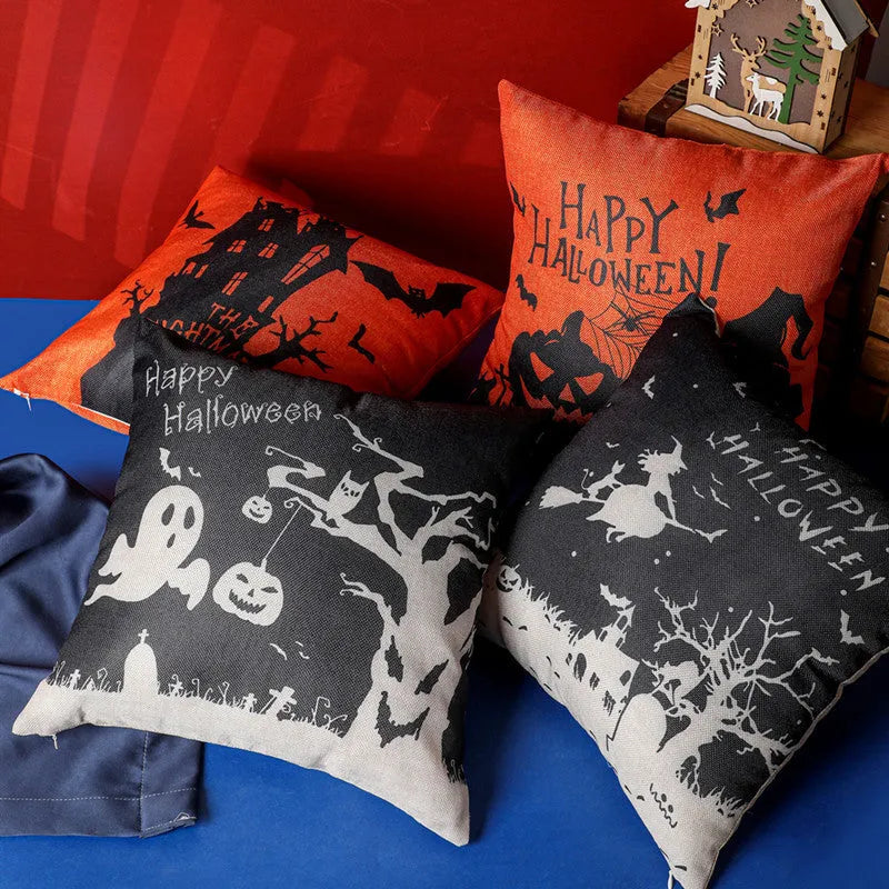 Square Halloween throw pillowcase 43x43cm linen plush cloth Castle Style design