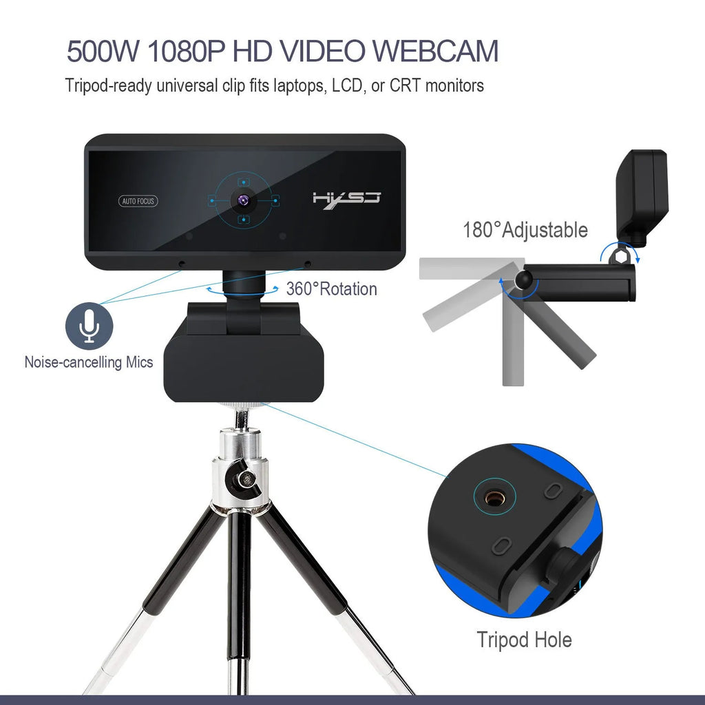 Black computer video camera with 5MP autofocus and 1.7m cable for desktop use