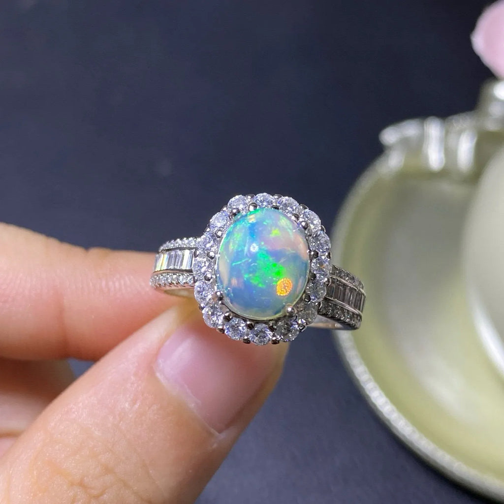 Handmade natural opal ring in silver with choice of rose gold, white gold, or yellow gold plating