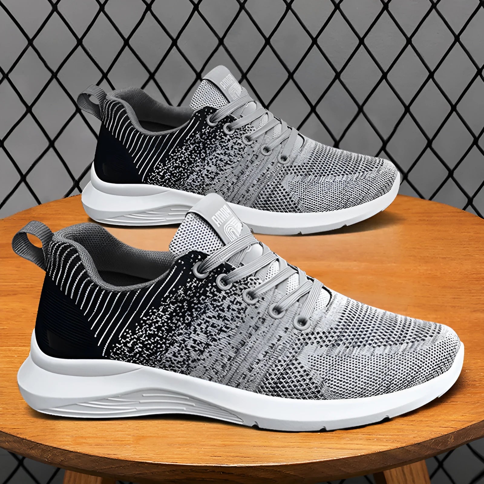 Men's Korean casual breathable mesh running shoes in B-2606 Black, side view