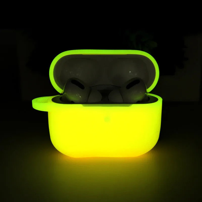Luminous silicone AirPods case with integrated carrying strap in blue colour