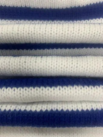 Sapphire Blue striped pullover sweater with contrast colour details and round neck
