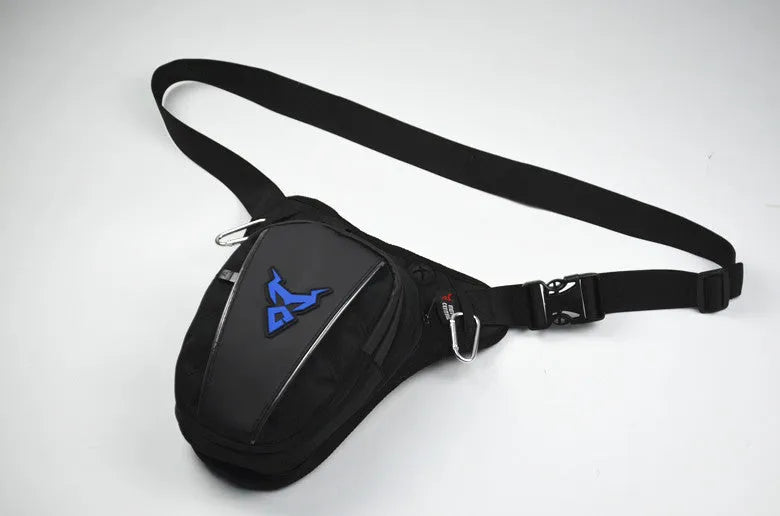 Motorcycle leg bag in 1200D Oxford cloth shown in one of four colours: red, blue, green, or grey
