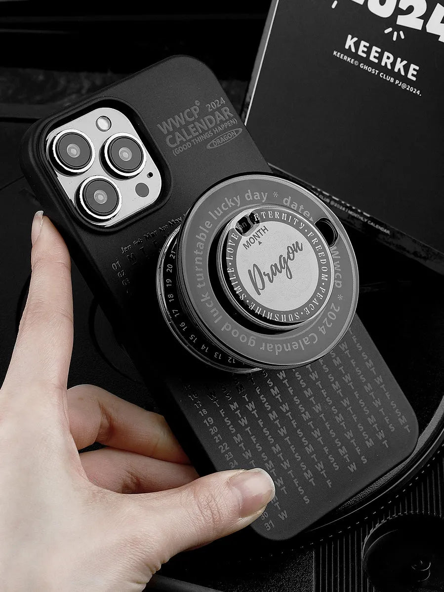 Black magnetic bracket phone case with rotating decompression for iPhone, full edge wrapping silicone design