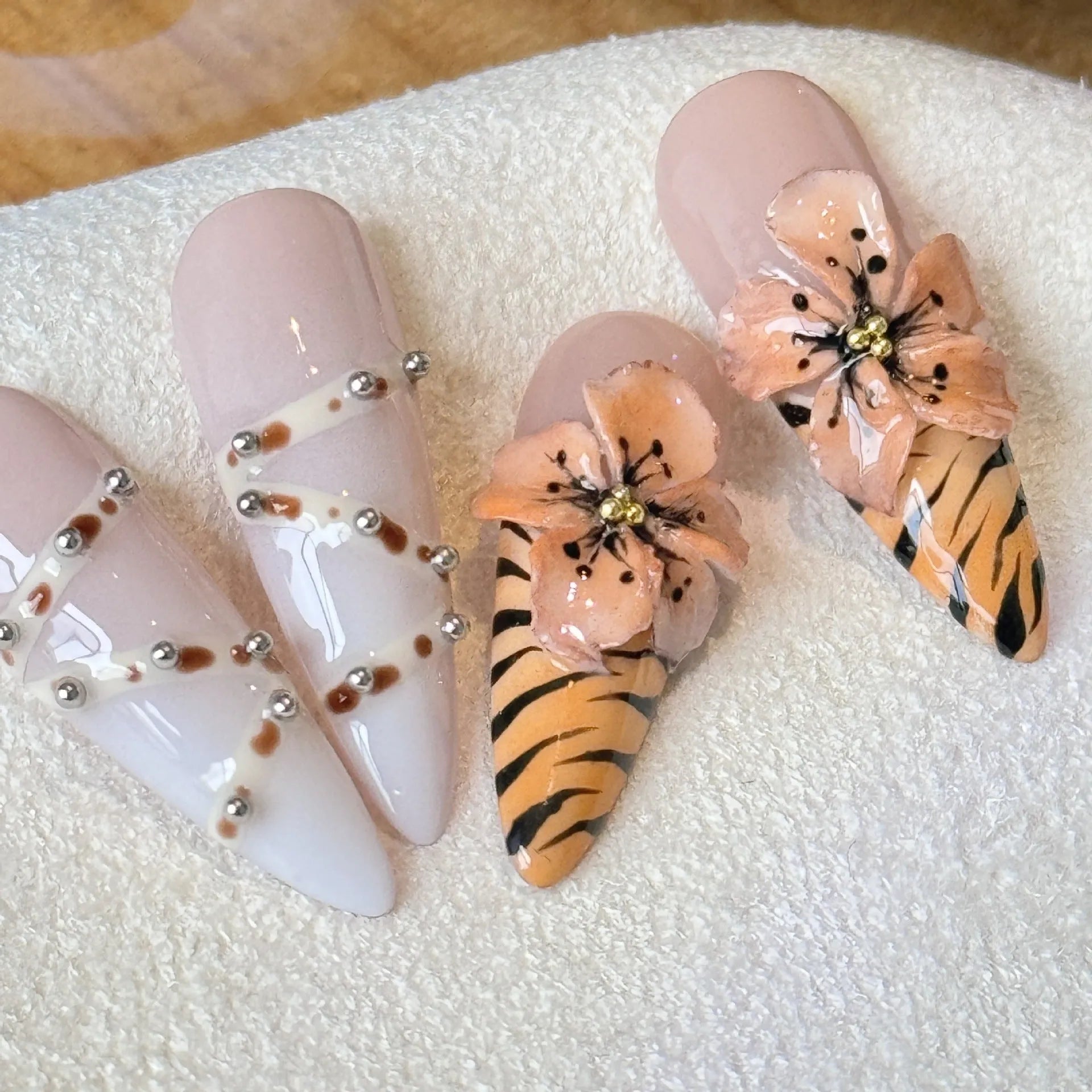 French style leopard print, flower and cross pattern nail armour stickers pack.
