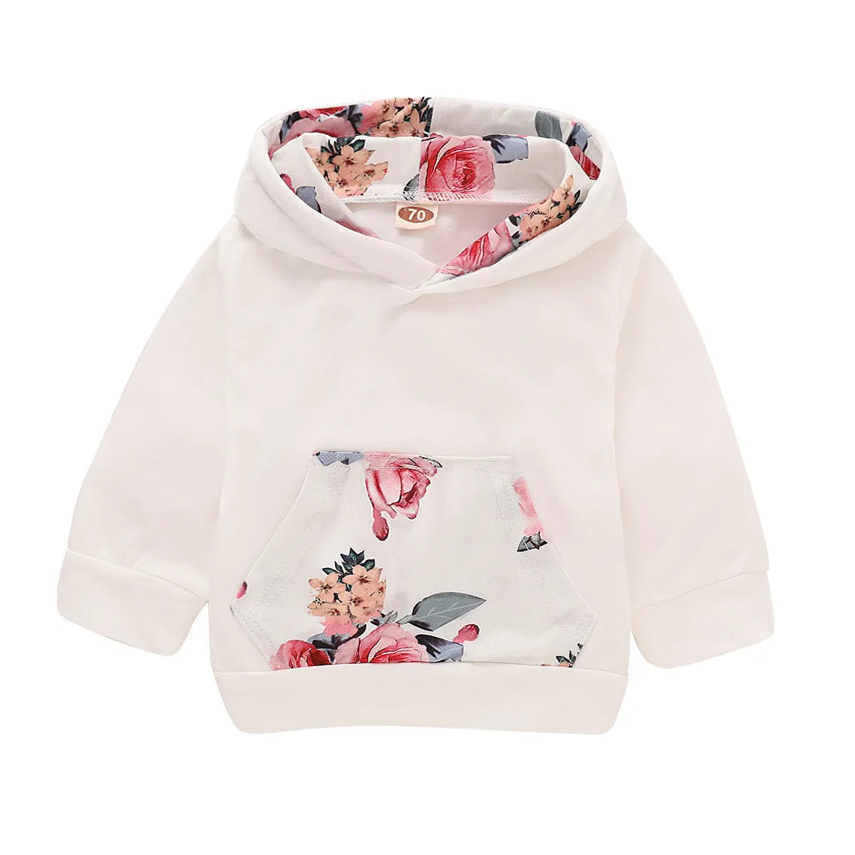 White newborn baby girl cotton hooded all-in-one suit with long sleeves and trouser legs