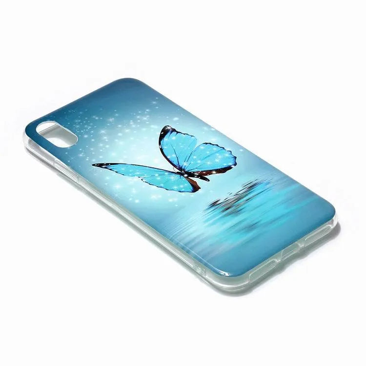 Luminous phone case with glowing butterfly design and colourful cartoon animal motifs