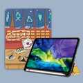 iPad silicone folding case with three-fold stand design in imitation leather cartoon style