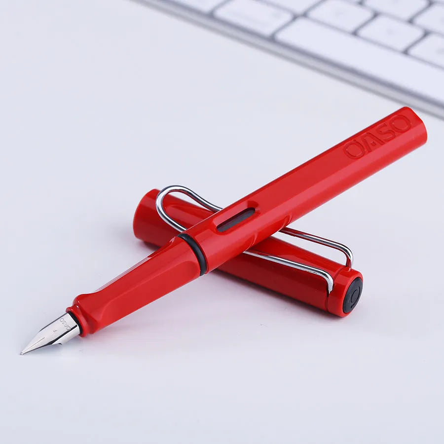 Ink sac pen with plastic shell, steel nib, available in six colours with F or EF tip options