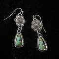 Silver metal carved floral tassel earrings in retro vintage botanical style for women