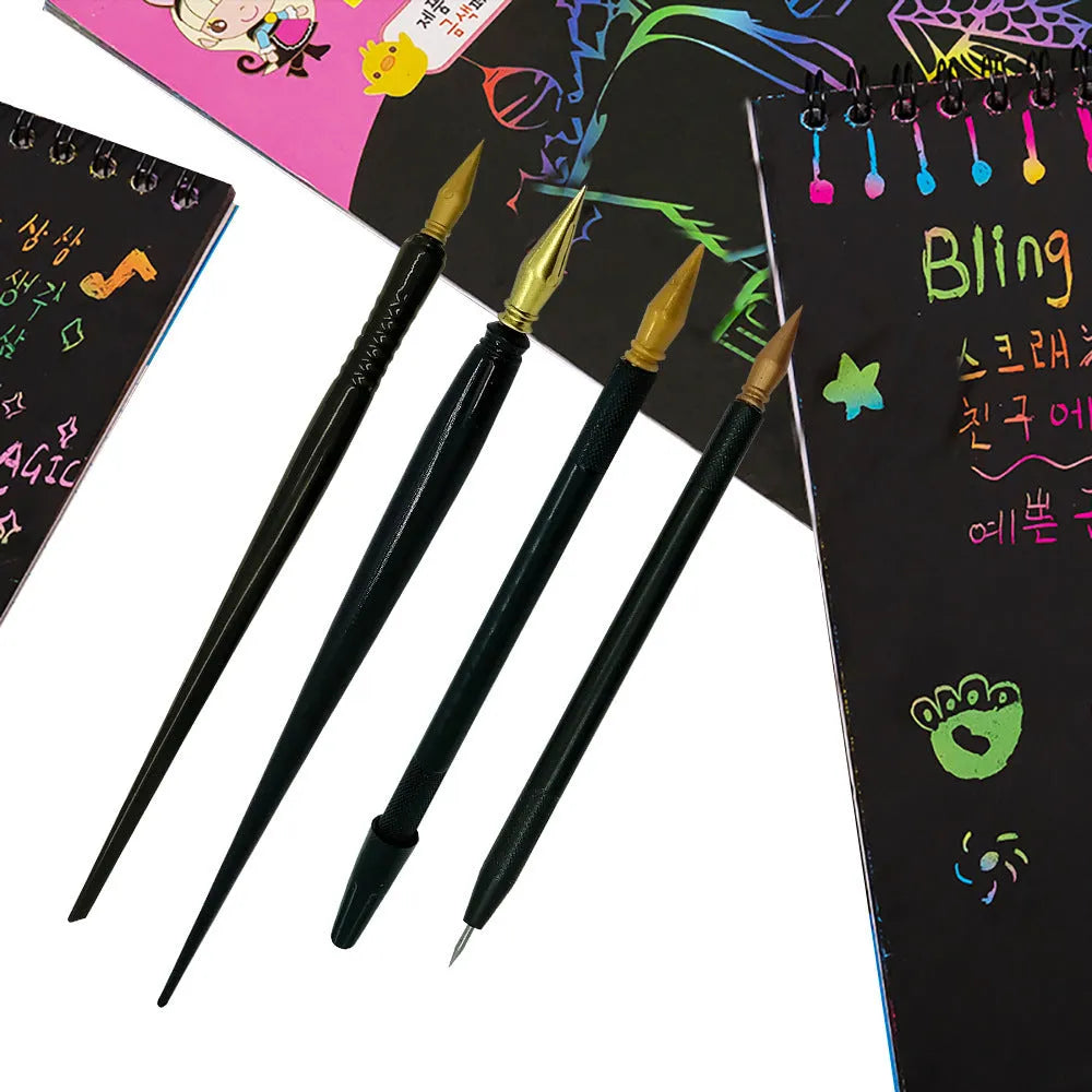 Scratch art pen and children's art tool set for creative scratching projects