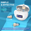 White skin noise reduction hearing aid with digital display and magnetic charging case