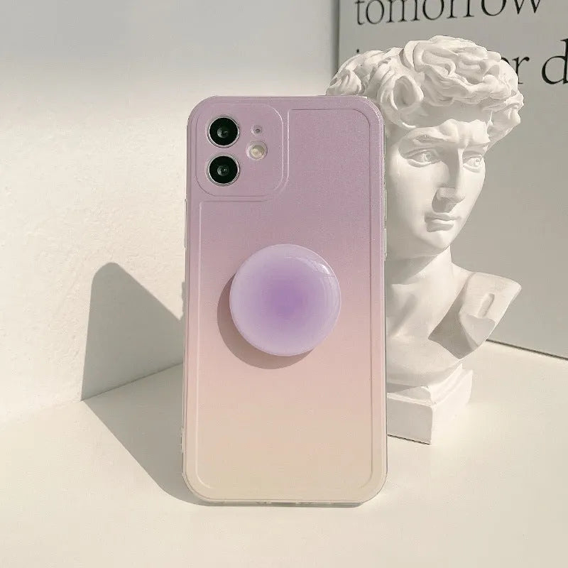 Yellow purple gradient silicone iPhone case with X bracket for multiple models