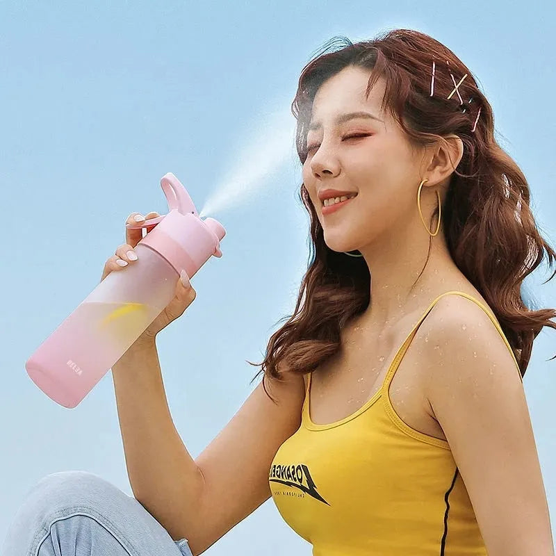Spray water bottle with handle strap and leakproof lid in multiple colour options