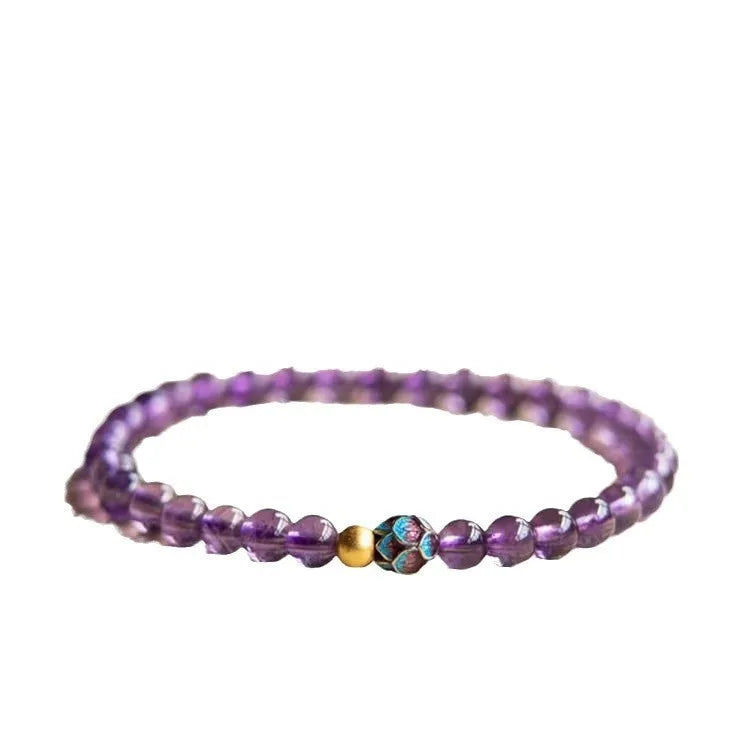 Purple lotus bracelet with retro style and mixed material construction for women