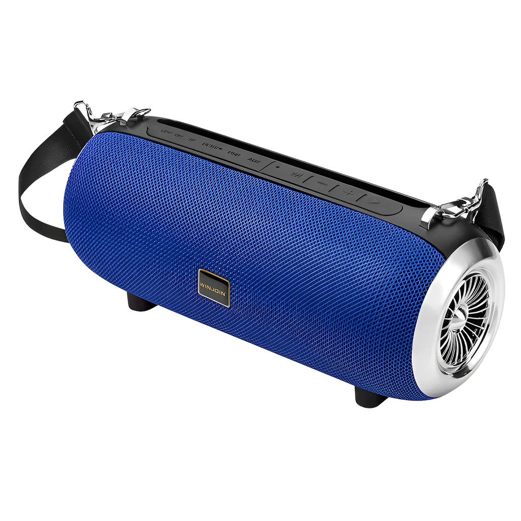 F666 portable square Bluetooth speaker with shoulder strap in black, blue, camouflage, or red colour.