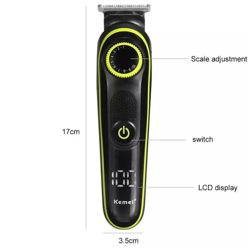 Black KM696 USB rechargeable electric hair clipper with stainless steel blades and cleaning brush