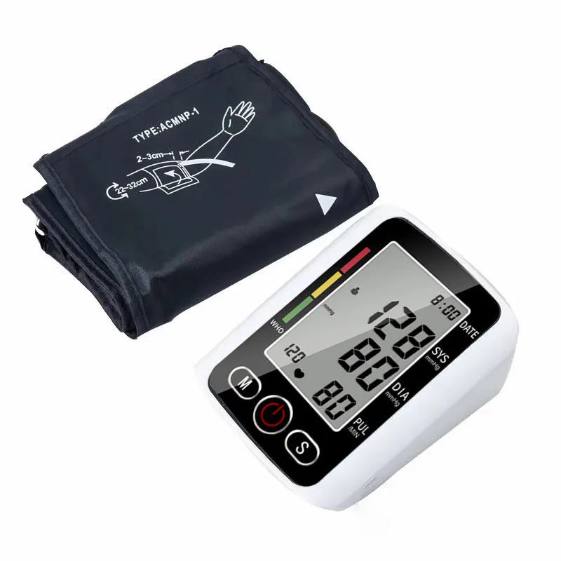 ARM electronic sphygmomanometer with large screen and arm cuff on a table