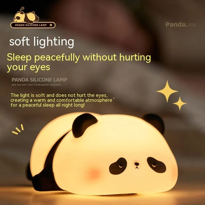 Panda-shaped silicone night light for kids with USB charging cable