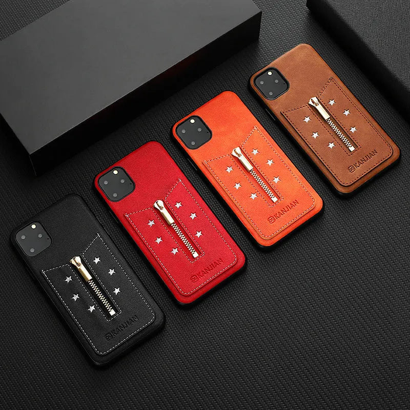 Black PU zipper phone case for iPhone 11 Pro with anti-fingerprint finish