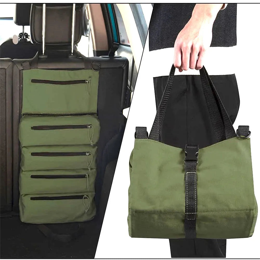 Super Roll Tool Roll multi-purpose wrench roll in Oxford cloth, khaki colour, rolled up with tools visible