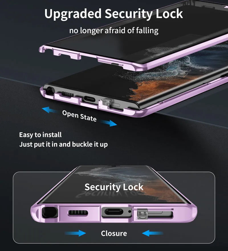 Samsung S24 Ultra metal phone case with peep-proof magnetic mirror in multiple colour options