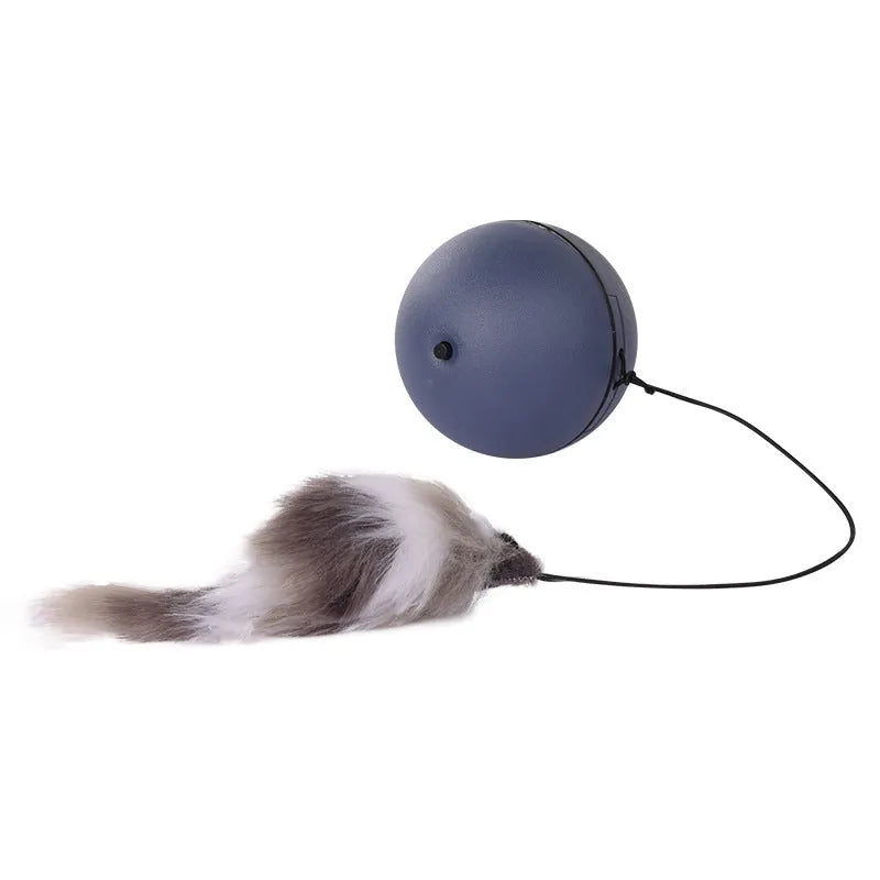 Blue and orange interactive cat toy plush mouse ball with catnip pocket for feline exercise