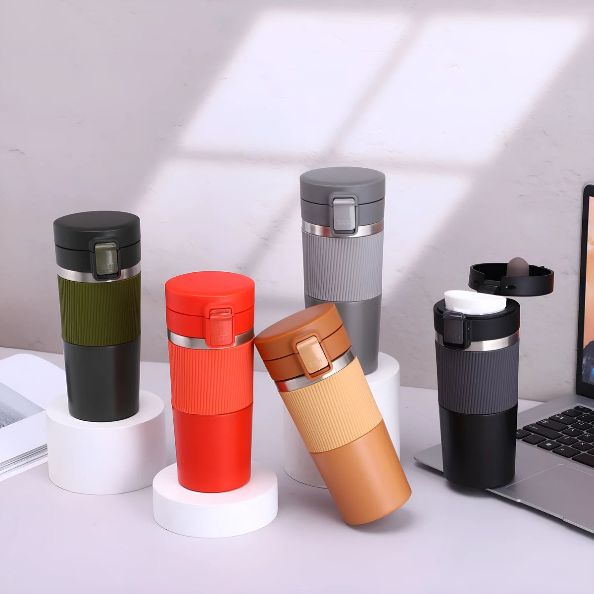 430ml vacuum insulated tumbler with 304 stainless steel liner and 201 stainless steel shell in grey, black, dark green, orange red or light brown