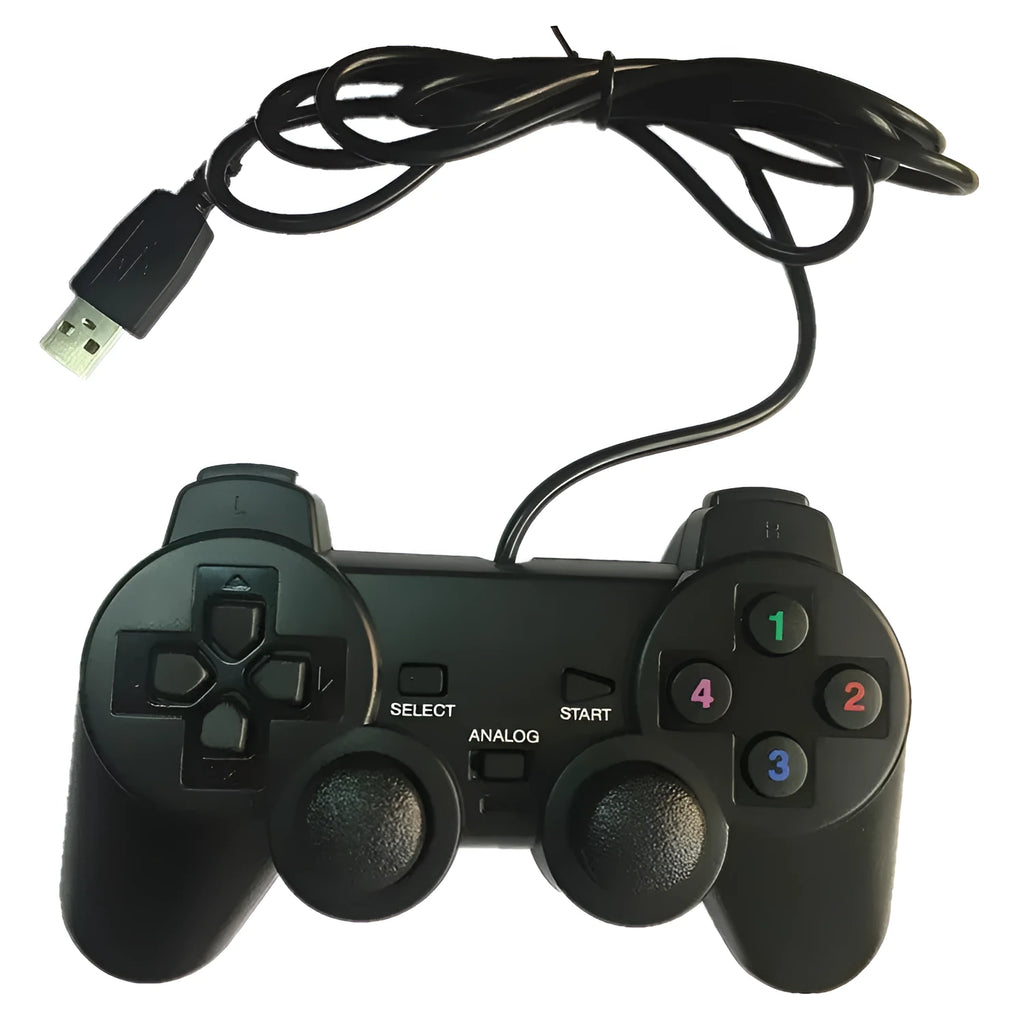 Wired USB gamepad in black, 1.5-metre cable, PC controller with buttons and analogue sticks